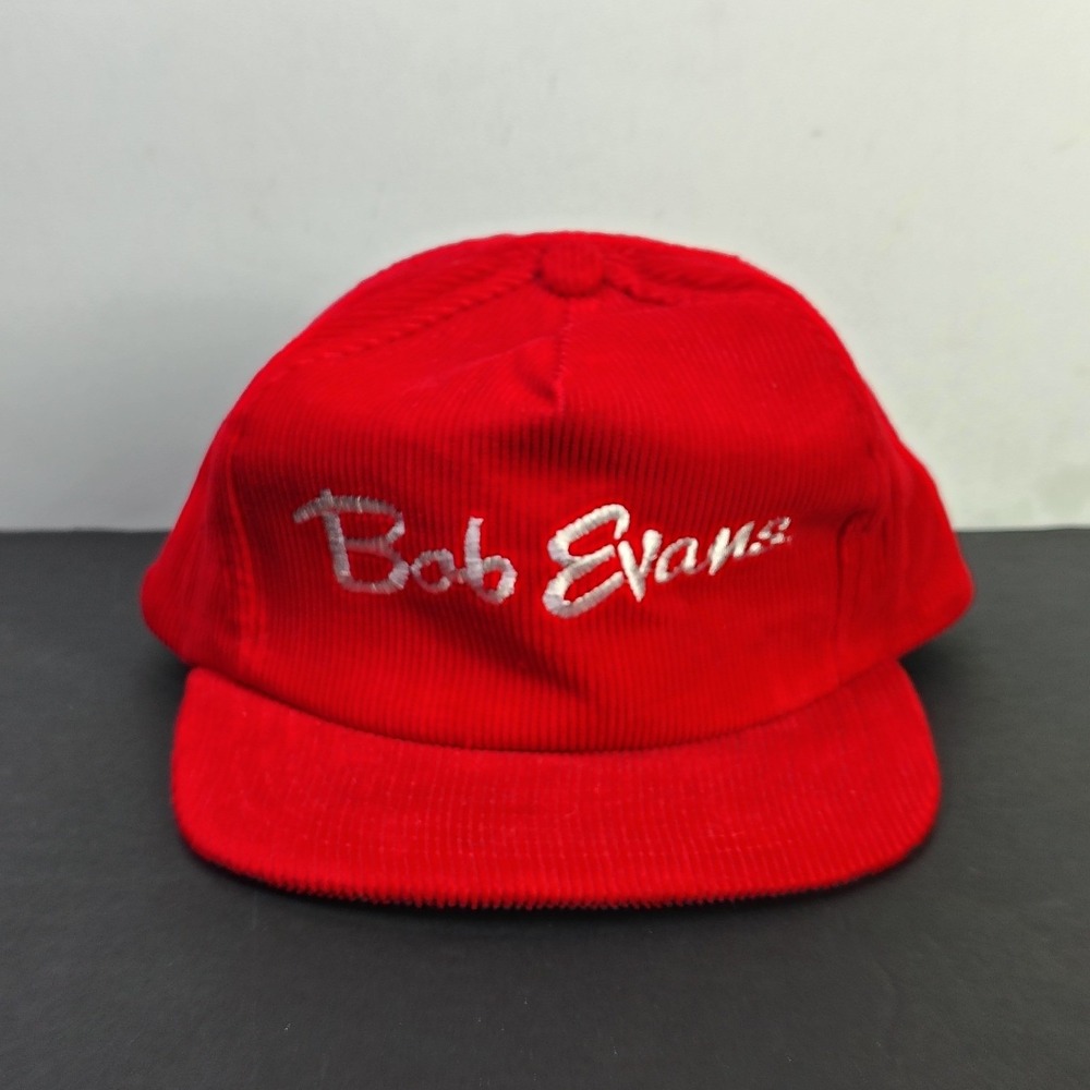 Bob Evans Hat Mens OSFA Red Corduroy Snapback Embroidered Logo Cap